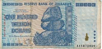 Zimbabwe Dollar - One Hundred Trillion Dollars