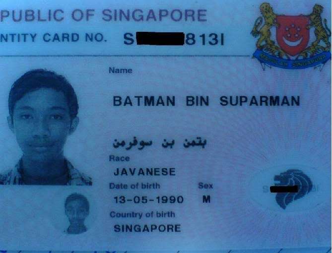 Create Your Own Superhero - Batman Bin Suparman. Funny Passport Photo Of Singapore National Of Javanese Descent.