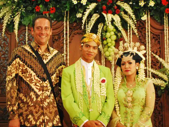 The Travel Tart At An Indonesian Wedding With Traditional Batik Shirt