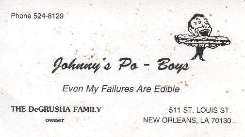 Johnny Po Boy | United States Travel Blog | Funny Business Card - Johnny Po Boys, New Orleans | United States Travel Blog | Author: Anthony Bianco - The Travel Tart Blog