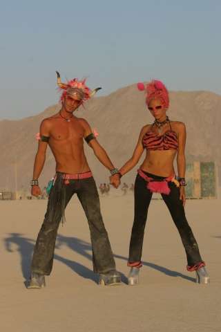 Burning Man Pink Couple | Canada Travel Blog | Burning Man Festival - Oddballs! | Black Rock City, Black Rock Desert, Burning Man Photos, Burning Man Pictures, Travel Blogs, United States | Author: Anthony Bianco - The Travel Tart Blog