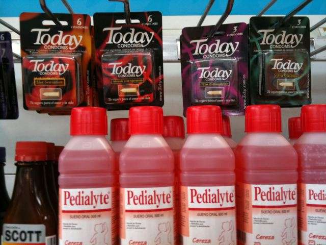 Condoms And Pedialyte | Pedialyte | Product Placement In Colombia - Condoms And Infant Rehydration Fluid | Pedialyte | Author: Anthony Bianco - The Travel Tart Blog