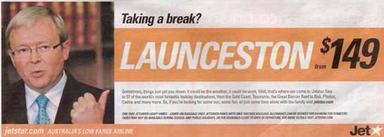 Airline Commercials And Advertising Kevin Rudd Leadership Challenge | Australia Travel Blog | Airline Commercials And Advertising - Taking Advantage Of Political Events | Airline Advertisement, Airline Advertising, Airline Commercials, Australia, Australian Politics, Blogsherpa, Canberra, Funny Travel, Jetstar, Kevin Rudd Leadership Challenge, Kevin Rudd Pm, Offbeat Travel, Political Events, Travel Blogs, Weird Travel | Author: Anthony Bianco - The Travel Tart Blog