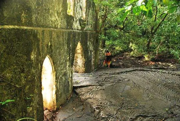 Lava Flow Around Buildings