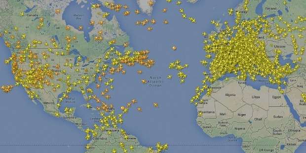 Flight Radar 24 Map Us Europe Air Traffic | Air Travel | Jet Lag Symptoms And Recovery - The Shonky Version | Air Travel | Author: Anthony Bianco - The Travel Tart Blog