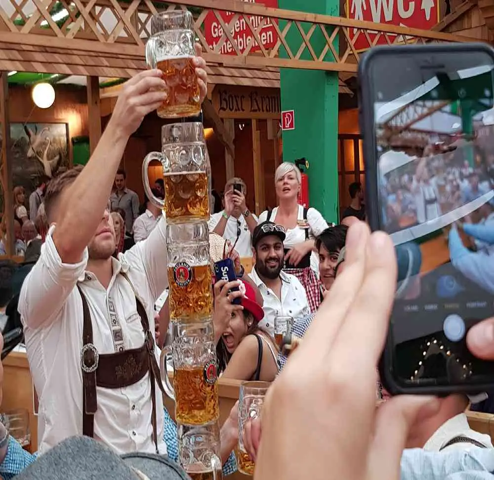 Oktoberfest Munich Germany Beer Stein Tower Stack | Germany Travel Blog | Oktoberfest In Munich, Germany - The Beer Stein Stack Snake! | Germany Travel Blog | Author: Anthony Bianco - The Travel Tart Blog